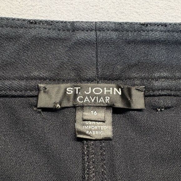 St. John Caviar Womens Pants Size 16 Wide Leg Black Flat Front Pockets Stretch - Picture 5 of 8
